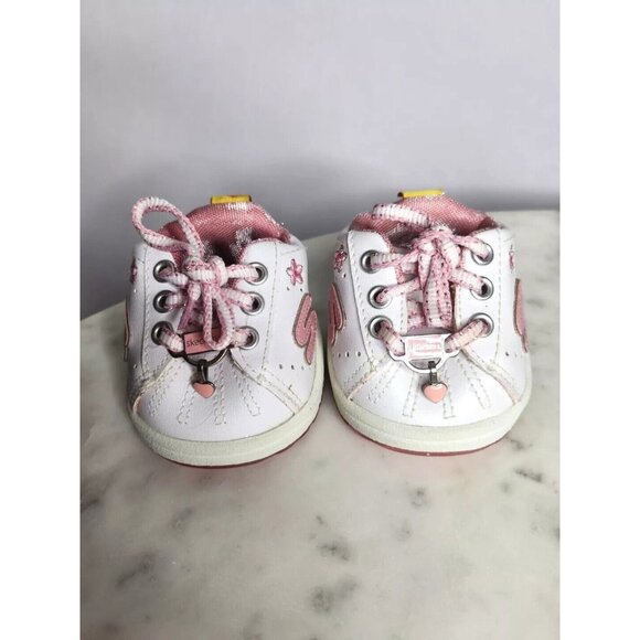 Build a Bear Sneakers Pink White Skechers S Heart Charm BAB lace-up BABW GUC - Picture 1 of 4